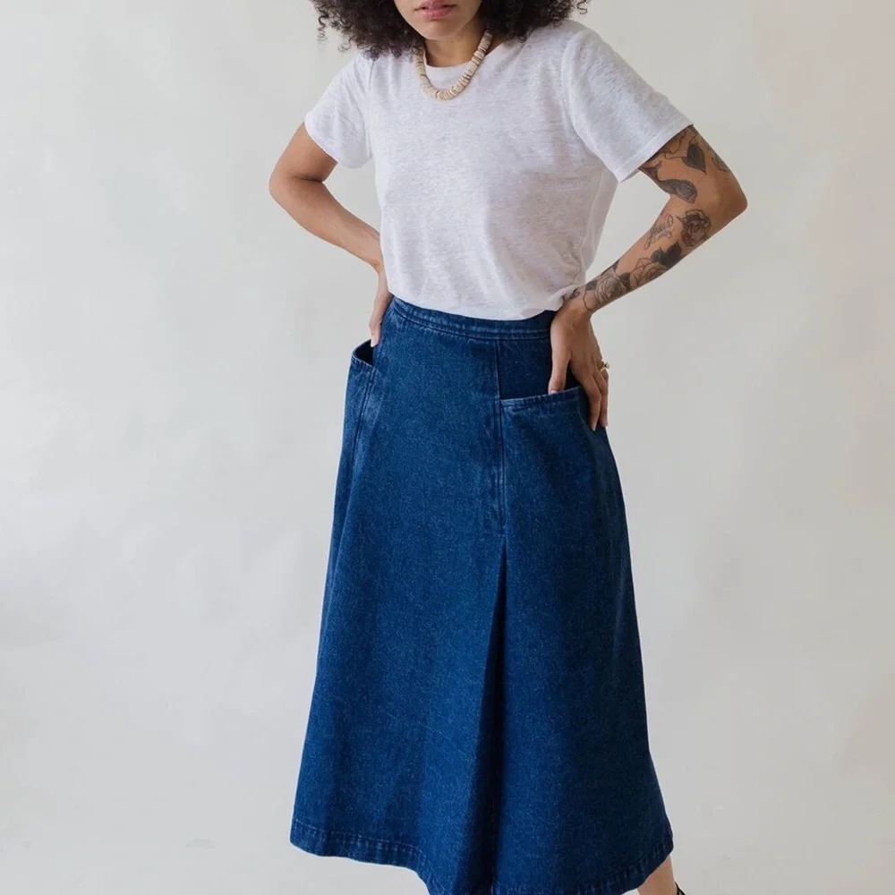 NWOT CARLEEN Denim Pocket Skirt Skirt L Z533-2